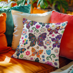 Coussin Fleurs et papillons colorés mignons Motif Votif