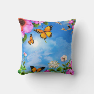 Coussin Fleurs et papillons motif
