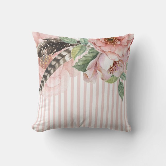 Coussin Fleurs et plumes de Boho (Recto)