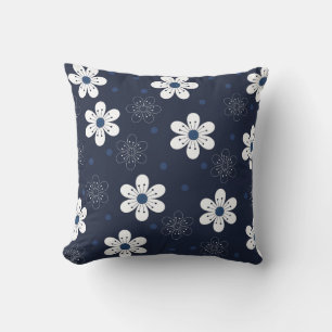 Coussin Fleurs et points bleu foncé Motif