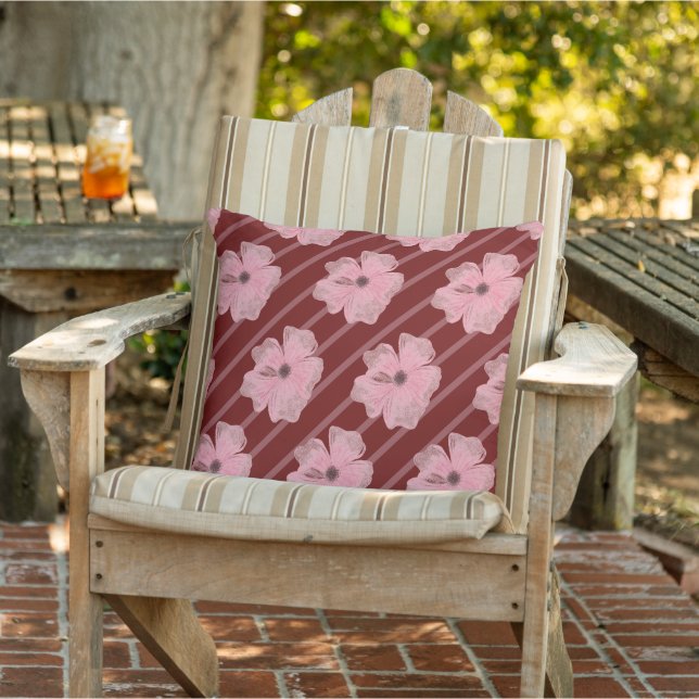 Coussin Fleurs Et Rayures Roses Lance L'Oreiller (Chaise)
