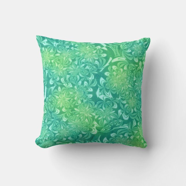 Coussin Fleurs et vaches géométriques vert mer (Recto)