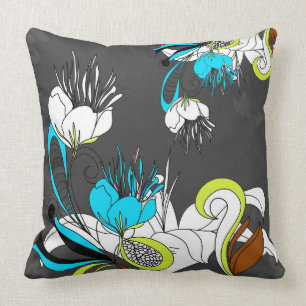 Coussin Fleurs exotiques colorées Arrière - plan gris