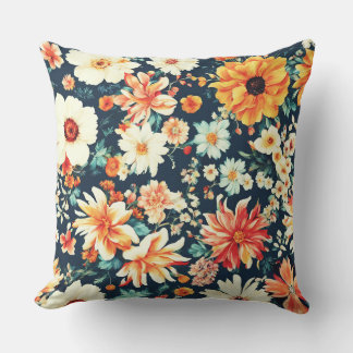 Coussin Fleurs Extraordinaires blanches et rouges oranges 