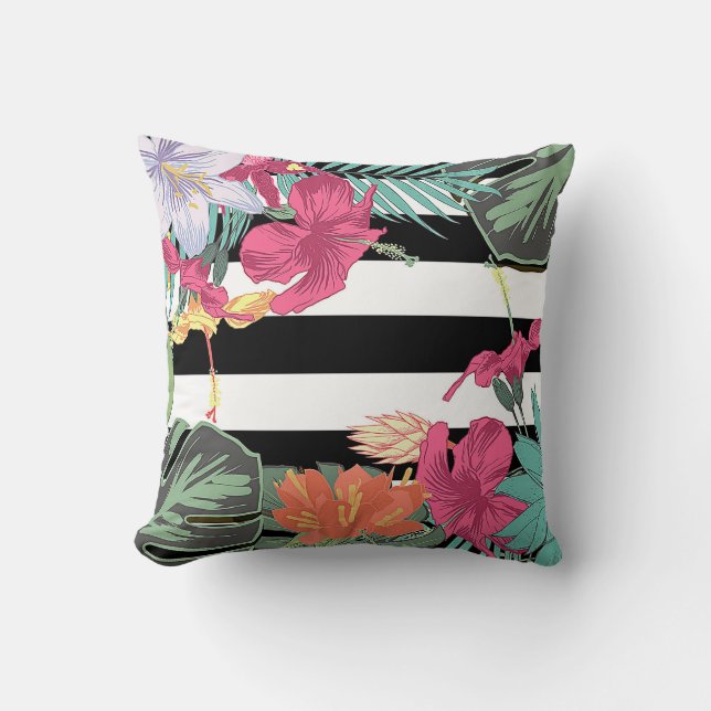Coussin Fleurs Feuilles Floral Tropical Chic Botanique (Recto)