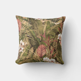 Coussin Fleurs Feuilles tropicales Motif aquarelle