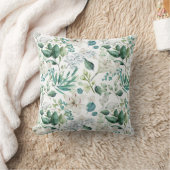 Coussin Fleurs Florales Blanches Feuillage Eucalyptus Tend (Couverture)