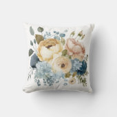 Coussin Fleurs Florales Bleu Rose Blanc Aquarelle (Recto)