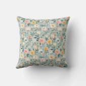 Coussin Fleurs Florales Bleu Rose Blanc Pêche (Verso)