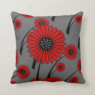 Coussin Fleurs Florales Grises Noires Rouges