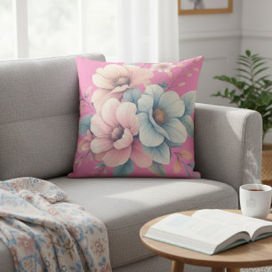 Coussin Fleurs Florales Pastel - Fleurs de peinture à l'aq