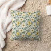Coussin Fleurs Florales Vert Sauge et Jaune Feuillage (Couverture)