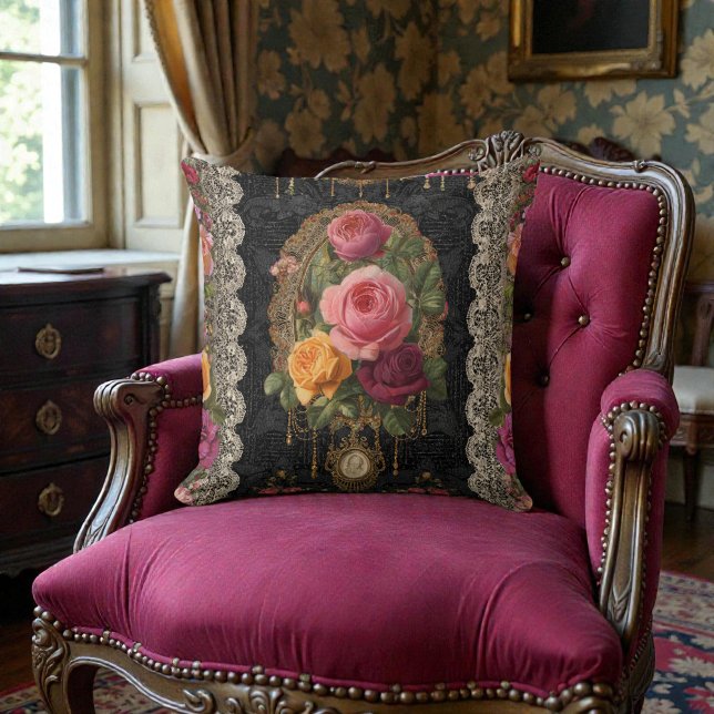 Coussin Fleurs Florales Victoriennes Anciennes (Créateur téléchargé)