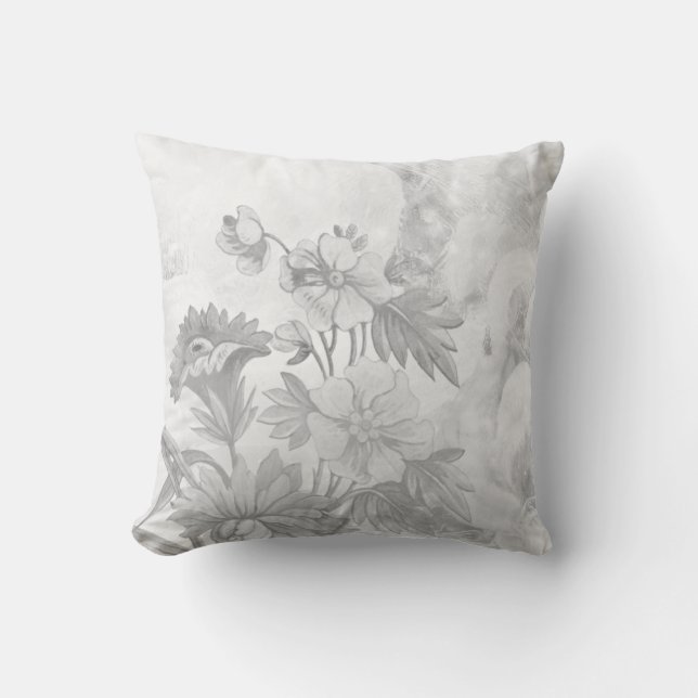 Coussin Fleurs florantes Gris et blanc doux (Recto)