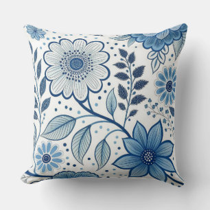 Coussin Fleurs folkloriques scandinaves bleues