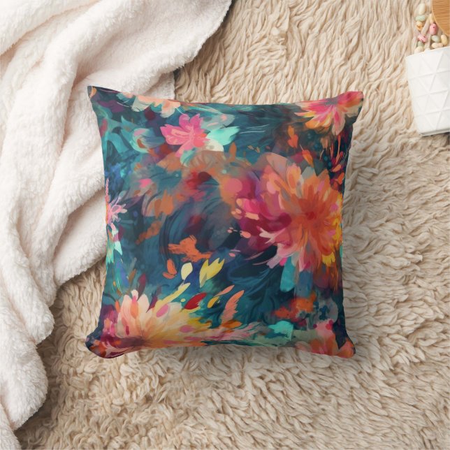 Coussin Fleurs Géantes Abstraites Peintes de Chrysanthèmes (Couverture)