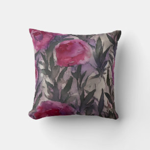 Coussin Fleurs gothiques aquarelles violettes