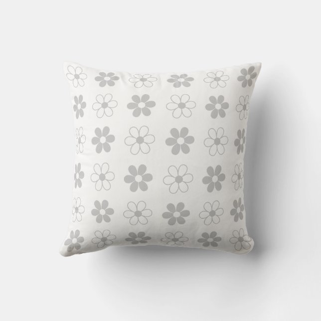 Coussin Fleurs gris clair et blanches sur fond blanc (Verso)