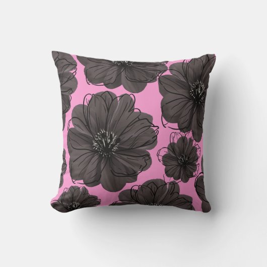 Coussin Fleurs gris foncé (Recto)