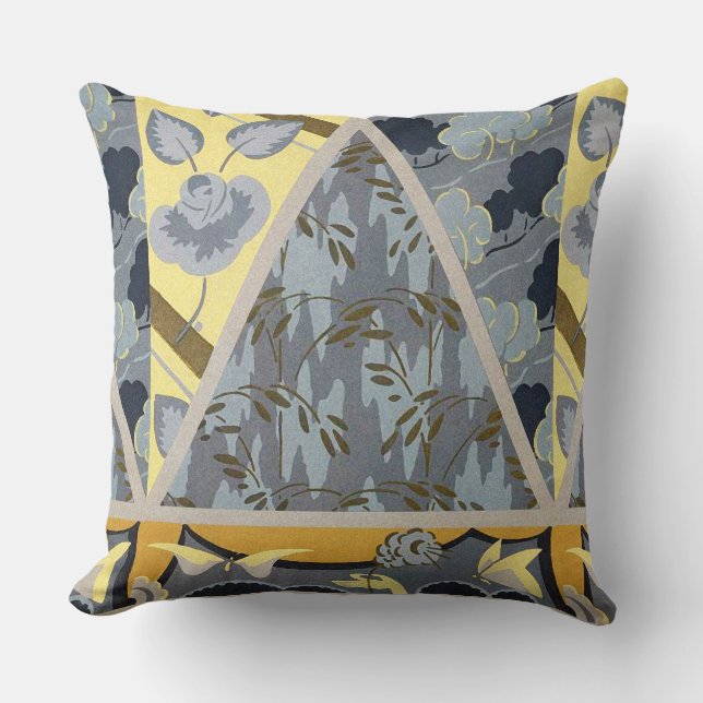 COUSSIN FLEURS GRIS JAUNES BLEU, BOUTTERFLIES FLEURIES (Recto)
