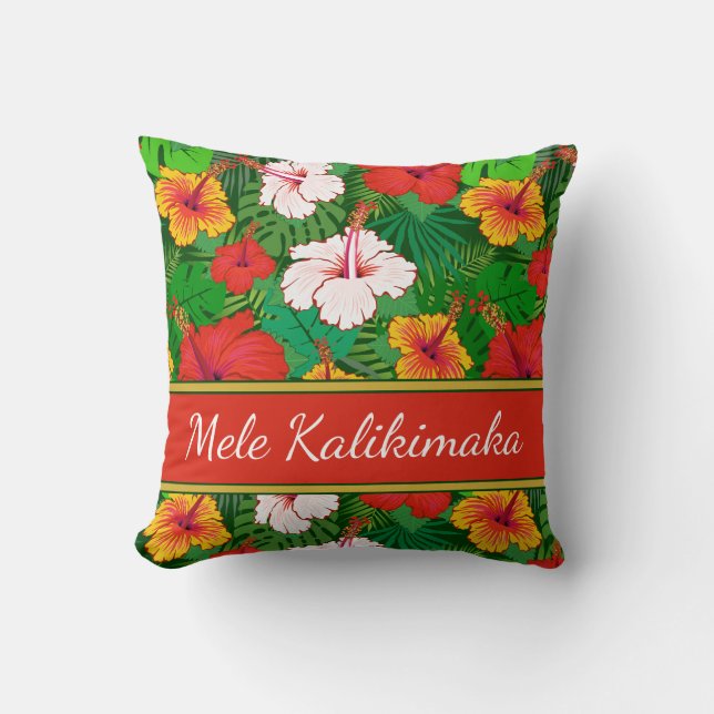 Coussin Fleurs hawaïennes colorées Mele Kalikimaka (Recto)