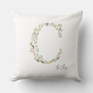 Coussin Fleurs INITIALE "C" Couleurs Douces Prairie NOM Mo