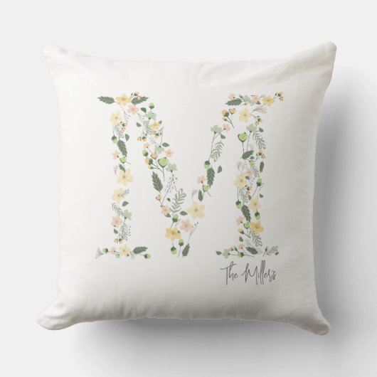 Coussin Fleurs initiale "M"Couleurs Douces Prairie NOM Dou (Recto)