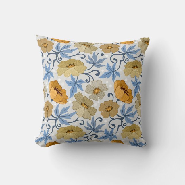 Coussin Fleurs Jaunes : Conception Textile sans joint (Recto)