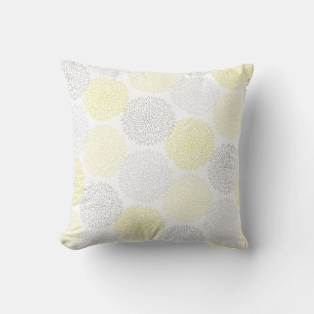 Coussin Fleurs Jaunes Grises Modernes (Recto)
