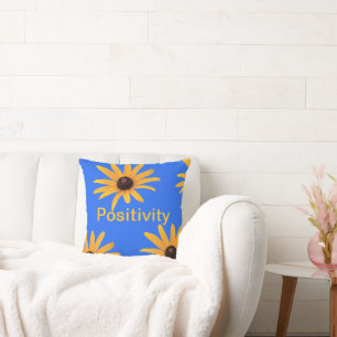 Coussin Fleurs Jaunes Solaires Lumineuses sur Bleu Royal