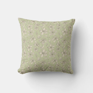 Coussin Fleurs jetées sur vert olive - motif sans soudure.