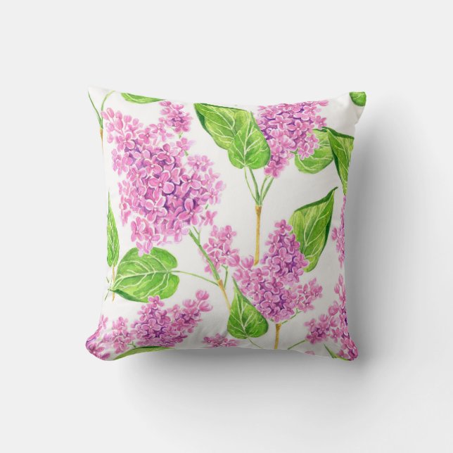 Coussin Fleurs lilas rose aquarelle (Recto)