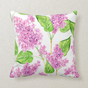 Coussin Fleurs lilas rose aquarelle