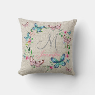 Coussin FLEURS Linge BEIGE LÉGER ET MONogramme DE BOUTEILL