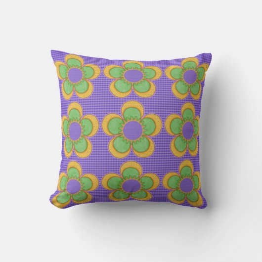 Coussin Fleurs lumineuses numériques violet jaune vert ora (Recto)