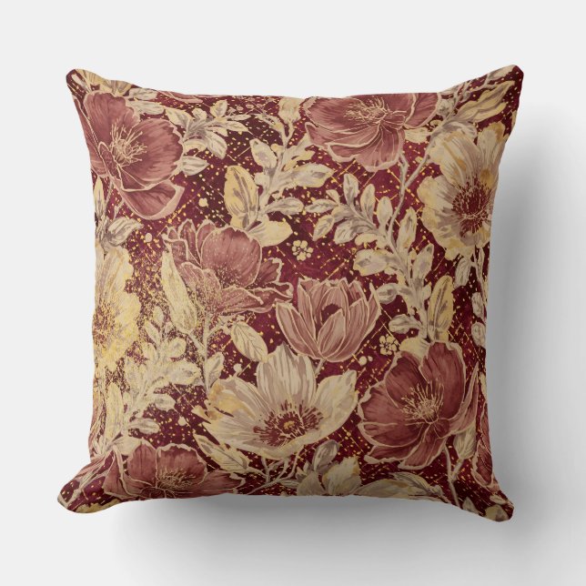 Coussin Fleurs Luxueuses, Marron Doré, Élégant Beau (Recto)
