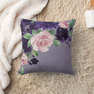 Coussin Fleurs luxuriantes   Bouquet floral violet et rose