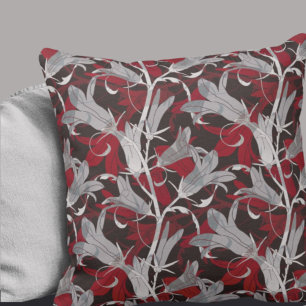 Coussin Fleurs Lys Gris Noir Blanc & Rouge