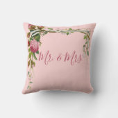 Coussin Fleurs M. Mme Mariage Mariée Élégant Rose (Verso)