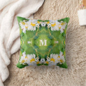 Coussin Fleurs marguerites blanches sur Feuilles verts Jet (Couverture)