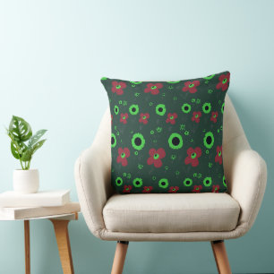 Coussin Fleurs marguerites Rouge Vert Noir