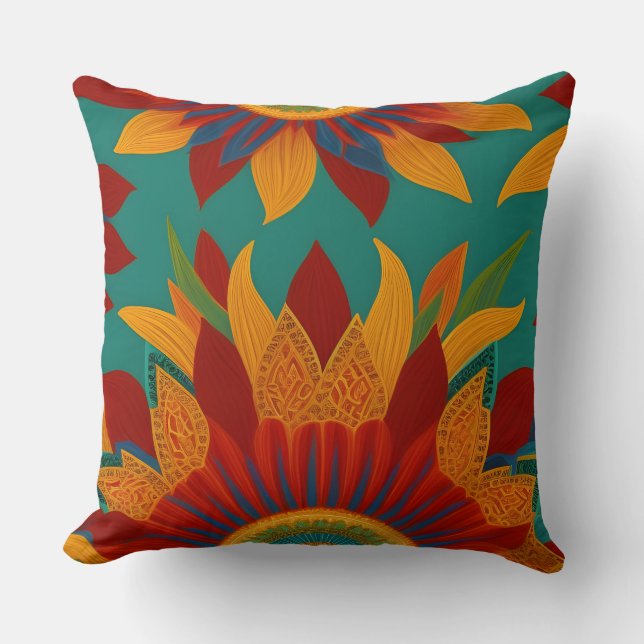 Coussin Fleurs marocaines de style or rouge orange sarcell (Recto)