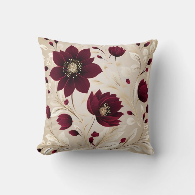 Coussin Fleurs Minimalistes Modernes En Bourgogne (Recto)