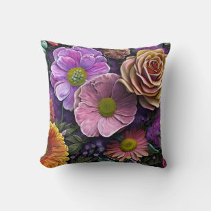 Coussin Fleurs Mixtes, Colorées, Printemps Rétro Moderne