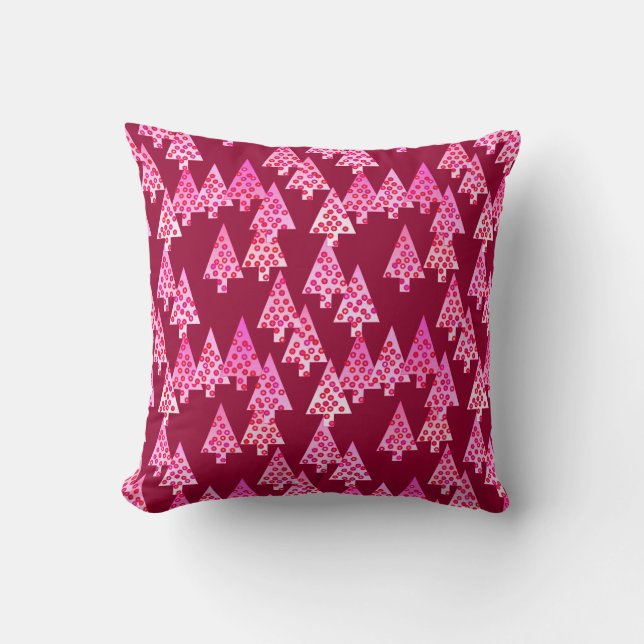 Coussin Fleurs modernes arbres de Noël - vin & rose (Recto)