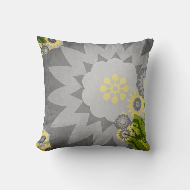 Coussin Fleurs modernes dans le gris et le jaune (Recto)
