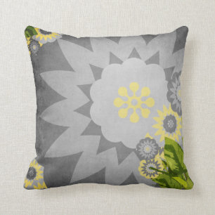 Coussin Fleurs modernes dans le gris et le jaune
