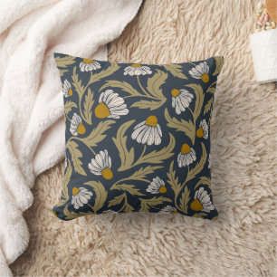 Coussin Fleurs modernes de bleu marine Coneflowers Daisies