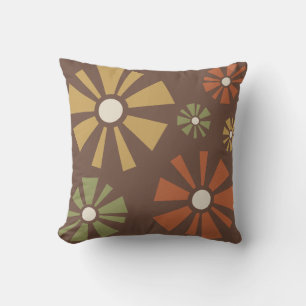 Coussin Fleurs modernes du milieu du siècle Tons Terre