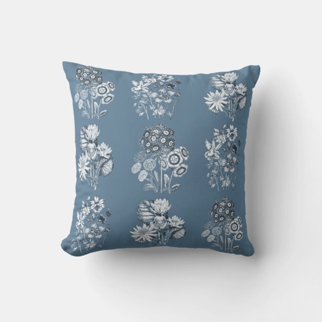Coussin Fleurs monochromes en bleu (Recto)